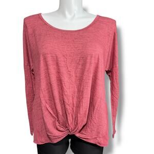 Maurices Womens Shirt Top Twist Hem Sheer Back Long Sleeve Pullover Red XXL